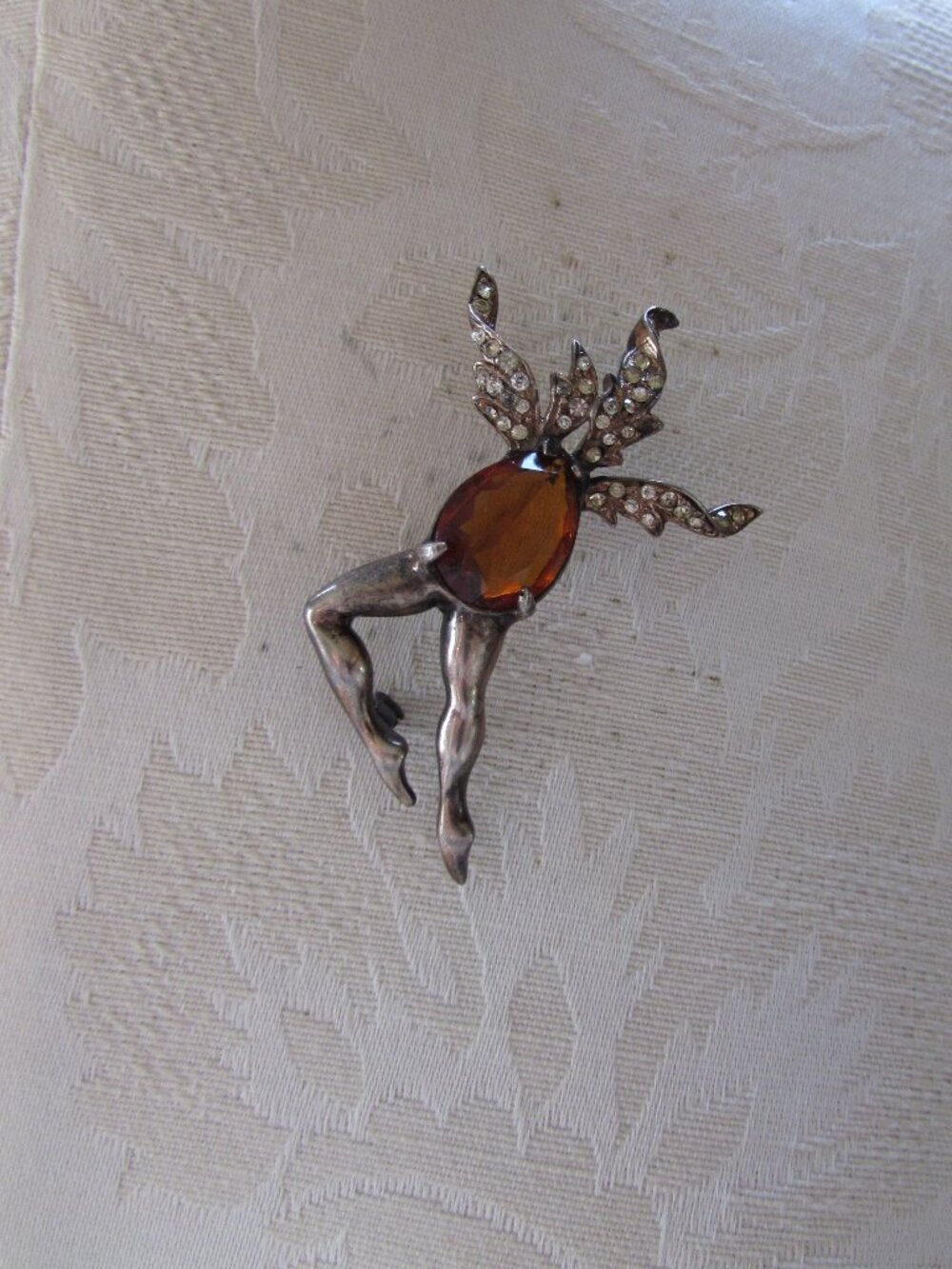 Surprising Brooch Sterling Silver Jelly Belly Rhinestone Flames - Picture 3 of 11